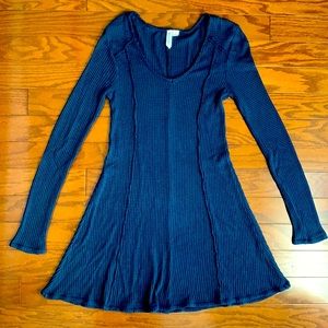 Others Follow Blue Waffle Knit Long Sleeve Fit & Flare Dress 90s Grunge Small